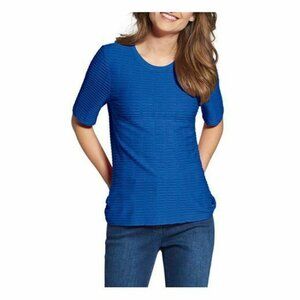 Basler Womens Blue Textured Top Seabreeze Shirt 3/4 Sleeve Tee 38 US 10